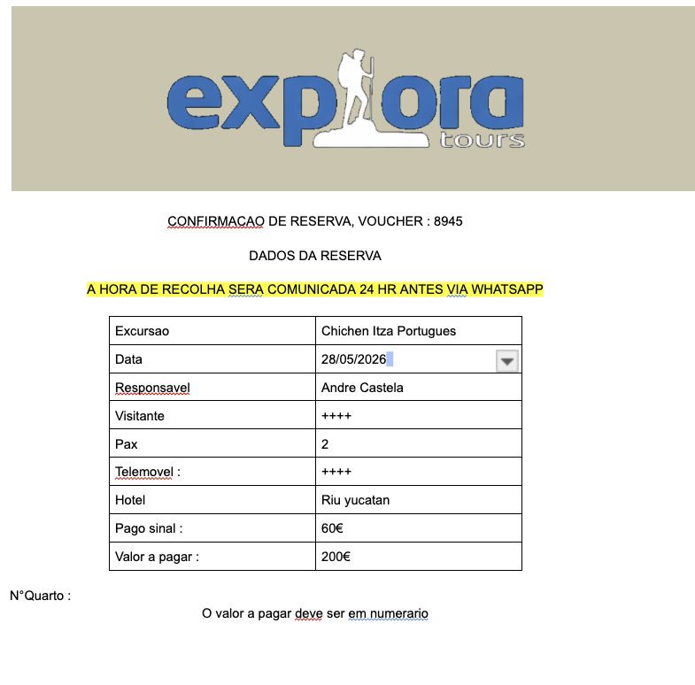 confirmação de reserva