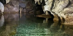 Cenote de águas cristalinas na selva da Riviera Maya, rodeado por vegetação tropical, ideal para nadar e relaxar.