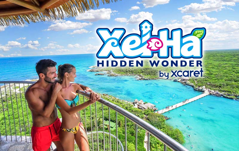 Parque Xel-Há com águas cristalinas, lagoa natural e vegetação tropical na Riviera Maya